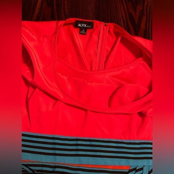 Alyx Faux Wrap Dress striped women’s size 14 EUC orange blue white - Picture 9 of 15